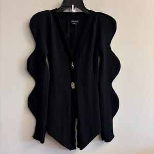 Urban Revivo Wave Sleeve V-Neck Knitted Ribbed Black Cardigan Size XL